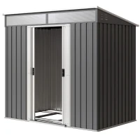 Outsunny Caseta de Jardín 195x122x181,5 cm con Puerta Corredera 2 Ventanas y Anti-UV para Almacenar Herramientas Gris Oscuro(m-11)