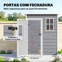 Outsunny Abrigo de Jardim 1,14 m² 151x92x193 cm Abrigo de Exterior Metálico com Chão Porta de Correr Janela e Teto Inclinado Cinzento(m-6)