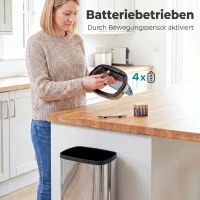 HOMCOM Sensor Mülleimer 50L Automatik Mülleimer mit Bewegungssensor, Wasserdichter Abfalleimer für Büro, Schlafzimmer, Küchen Edelstahl Silber(m-5)