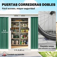 Outsunny Cobertizo de Jardín 280x130x172 cm Caseta de Exterior Metálica para Almacenamiento de Herramientas Verde Oliva(m-5)