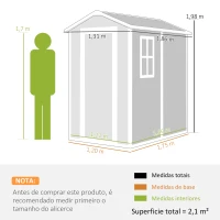Outsunny Abrigo de Jardim Exterior 2,1 m² 131x186x198 cm Abrigo de Jardim Exterior com Piso Janela Porta com Fechadura Cinzento(m-3)