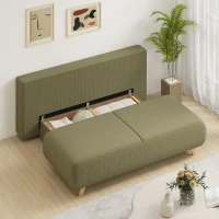 HOMCOM Canapea extensibilă cu spătar reglabil, funcție pat, spațiu de depozitare ascuns și tapițerie din cord, Verde închis(m-5)