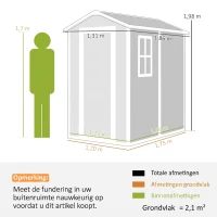 Outsunny Tuinschuur, Kunststof Tuinhuis met Vloer, Venster, Vergrendelbare Deuren, voor Tuin, 131B x 186D x 198H cm, Grijs(m-3)