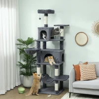 PawHut Arbore pentru pisici cu sisal, 202 cm înălțime, cu 6 stâlpi din sisal, 2 căsuțe, 2 hamace și un pat, gri(m-2)