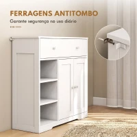 HOMCOM Armário de Casa de Banho Estreito com Gaveta 2 Portas e 3 Prateleiras Abertas 80x30x80,2 cm Branco Texturado(m-5)