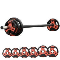 SPORTNOW Set Bilanciere e Dischi da 20kg totali con Impugnatura in PU Antiscivolo, Ø17x140 cm, Nero e Rosso(m-1)