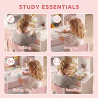 AIYAPLAY Escritorio Infantil con Silla Soporte Ajustable para Tablet Portalápices Tablero de Corcho Estantes Armarios Rosa(m-4)