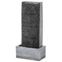 Outsunny Springbrunnen 2-stufig Gartenbrunnen mit LED Beleuchtung Pumpe Granitoptik 37,5 x 22 x 80 cm(m-1)