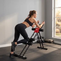 SPORTNOW Máquina de Abdominais Dobrável com Monitor LCD para Treino de Corpo Inteiro em Casa Vermelho e Preto(m-8)