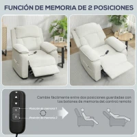 HOMCOM Sillón Relax Reclinable Eléctrico Motor Silencioso 2 Posiciones Memoria Reposapiés Reposacabezas Puerto USB y Bolsillos(m-8)