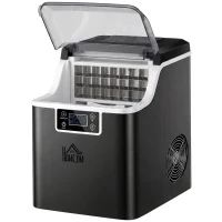 HOMCOM Machine à glaçons, 20 kg en 24h, 24 glaçons en 14-18 min, ice maker avec fonction autonettoyante, 25,2x36x37,1cm, noir(m-18)