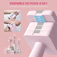 SPORTNOW Ensemble d'Haltères Réglables 2 x 5 kg, Paires d'Haltères 1 kg/2 kg/3 kg/4 kg/5 kg avec Poignée Antidérapante, Rose(m-4)