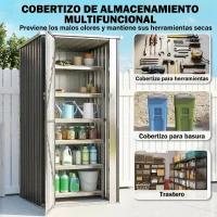 Outsunny Cobertizo de Jardín Exterior 0,69 m² 83x89x163 cm con Techo Inclinado Puerta con Cerradura Incluye Guantes Gris Oscuro(m-4)