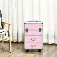 HOMCOM Maleta de Maquillaje Profesional Estuche para Cosmética con 6 Cajones Extensibles y Cierre Llave 36x23x58cm Rosa(m-10)
