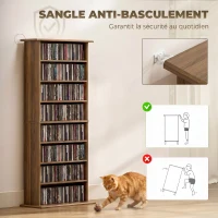 HOMCOM Rangements pour CD et DVD avec 8 compartiments et 6 étagères réglables, capacité max. 360 CD/185 DVD et Blu-ray, noyer(m-6)