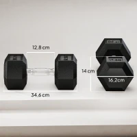 HOMCOM Set de 2 Mancuernas Hexagonales de 2x17,5 kg de Hierro Fundido Recubiertas en Goma para Entrenamiento en Casa Gimnasio(m-3)