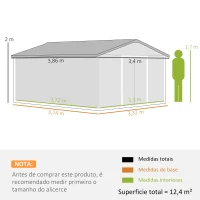 Outsunny Caseta de Jardim Exterior, 12,4 m² 340x386x200 cm Abrigo de Jardim Metálico com Portas Duplas com Fechadura, Kit de Fundação e Ventilação para Armazenamento de Bicicletas, Cor Ocre Escuro(m-3)