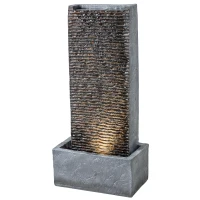 Outsunny Springbrunnen 2-stufig Gartenbrunnen mit LED Beleuchtung Pumpe Granitoptik 37,5 x 22 x 80 cm(m-11)