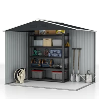 Outsunny Abrigo de Jardim de 3,6 m² 236x174x190 cm para Armazenamento de Ferramentas com Portas de Correr e 4 Janelas de Ventilação Cinza(m-7)