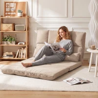 HOMCOM 2-in-1 Bodensessel, Rückenlehne, Verstellbar, 102 x 73 x 60 cm, Beige(m-8)
