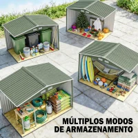 Outsunny Abrigo de Jardim 4,83m² 277x195x192cm Abrigo Metálico para Armazenamento de Ferramentas com Base de Reforço Incluída Verde Claro(m-7)