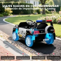 AIYAPLAY Coche Eléctrico para Niños de Policía con Mando a Distancia Motor Doble Sirena Suspensión en 4 Ruedas y Faros Negro(m-8)