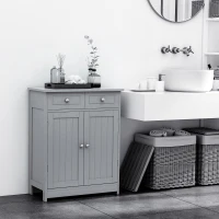 kleankin Meuble de salle de bain meuble de rangement 2 tiroirs placard double porte et étagère réglable 60 x 30 x 75 cm gris(m-10)