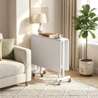 HOMCOM Table à Manger Pliante sur Roulettes pour 4-6 Personnes 120 cm, Roues avec Freins, 2 Abattants, Style Industriel, Blanc(m-9)