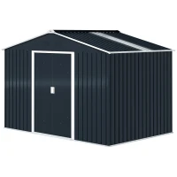Outsunny Abrigo de Jardim 4,9 m² 277x195x192 cm com 2 Portas Deslizantes Base Reforçada (Chão NÃO Incluído) Cinzento Escuro(m-11)