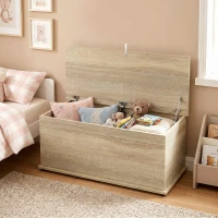 HOMCOM Coffre de rangement, banc de rangement avec couvercle rabattable et charnières de sécurité, 100 x 40 x 40 cm, naturel(m-7)