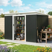 Outsunny Abrigo de Jardim 280x130x172cm Abrigo de Exterior de Aço Galvanizado com Porta Corredeira e Ventilações Cinza Escuro(m-21)