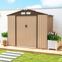 Outsunny Abrigo de Jardim Exterior 2,42 m² 213x130x185 cm com Porta de Correr, Ventilação e Luvas, Amarelo(m-9)