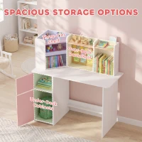 AIYAPLAY Escritorio Infantil con Silla Soporte Ajustable para Tablet Portalápices Tablero de Corcho Estantes Armarios Rosa(m-6)