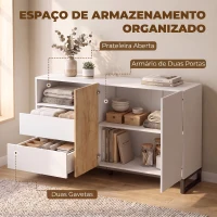 HOMCOM Aparador para Sala com 2 Portas, 2 Gavetas, Nicho Aberto e Prateleira Ajustável 140x40x85 cm Branco e Carvalho(m-5)