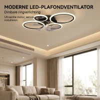 HOMCOM Plafondventilator met verlichting en afstandsbediening, 77 cm LED-plafondventilator met 3 lichtkleuren, 6 snelheden, timer(m-10)