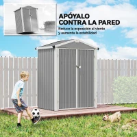 Outsunny Cobertizo de Jardín Exterior 1,1 m² 133x87x178 cm con 2 Puertas Abatibles Techo a Dos Aguas y Guantes Gris Plateado(m-6)