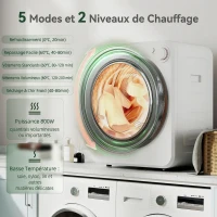 HOMCOM Sèche-linge à évacuation portable 2,5 Kg, sèche-linge électrique 400/800 W, 5 modes de séchage, 48 x 44 x 57 cm, blanc(m-4)