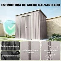 Outsunny Cobertizo de Jardín Exterior 2,42 m² 213x130x172 cm con Puerta Corredera Techo Inclinado Base y 2 Ventanas Gris Claro(m-5)