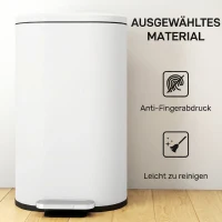 HOMCOM Mülleimer Küche 30 Liter Treteimer mit Soft-Close-Deckel, Pedal aus Metall, Cremeweiß, 36,5 X 31 x 61 cm(m-6)