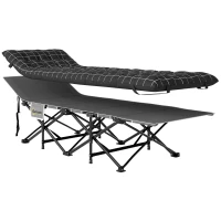 Outsunny Klappbares Campingbett, Feldbett mit Matratze, ergonomisch, Metallrahmen, Schwarz(m-1)