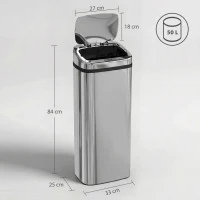 HOMCOM Sensor Mülleimer 50L Automatik Mülleimer mit Bewegungssensor, Wasserdichter Abfalleimer für Büro, Schlafzimmer, Küchen Edelstahl Silber(m-3)