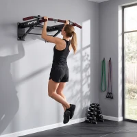 SPORTNOW Barra de Elevações de Parede Dobrável com 3 Argolas para Bandas de Resistência, Pegas Antiderrapantes, Carga 120 kg(m-8)
