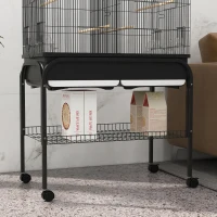 PawHut Colivie de interior pentru păsări cu tavă, raft și roți cu frână, 85x49x119 cm, negru(m-8)