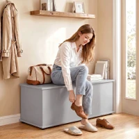 HOMCOM Coffre de rangement, banc de rangement avec couvercle rabattable et charnières de sécurité, 100 x 40 x 40 cm, gris(m-15)