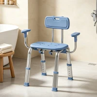 HOMCOM Cadeira de Duche para Pessoas Idosas com Apoio de Braços Ajustável Antideslizante e Altura Ajustável 60-70x52x62-72 cm Azul(m-8)