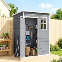 Outsunny Abrigo de Jardim 1,14 m² 151x92x193 cm Abrigo de Exterior Metálico com Chão Porta de Correr Janela e Teto Inclinado Cinzento(m-10)