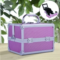 HOMCOM Maletín Maquillaje Profesional Estuche de Cosmético Portátil con Bandejas de 3 Niveles y Espejo 2 Llaves para Joyero Manicura Viaje 20x15x15 cm Rosa(m-10)