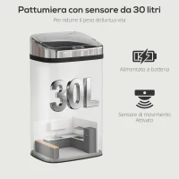 HOMCOM Bidone per Rifiuti da 30L con Sensore per Apertura e Chiusura Automatica, 33x25x57.5 cm, Argento(m-4)
