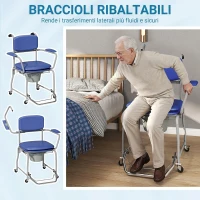 HOMCOM Sedia da Doccia con Ruote, Carrozzina Comoda Imbottita con Braccioli Ribaltabili(m-5)