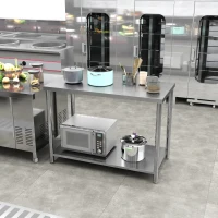 HOMCOM Mesa de Trabajo de Acero Inoxidable con 2 Estantes para Cocina Garaje Taller Carga 100 kg 120x60x86 cm Plata(m-10)